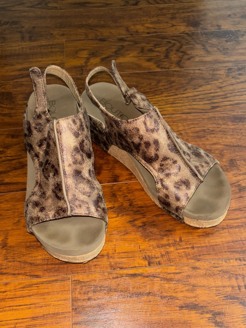 Boutique by Corky’s Carley Leopard Print Slingback Sandals Platform Wedges Sz 9